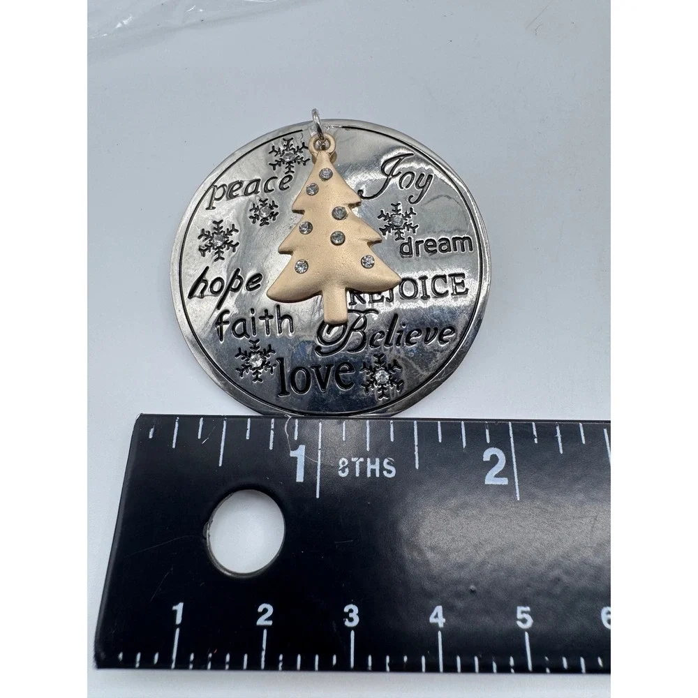 Christmas Tree Brooch Pin‎ Peace Joy Faith Love Believe Holiday Rhinestone